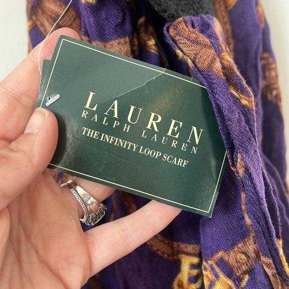 Ralph Lauren Purple equestrian print Tubular Infinity loop Scarf Black Purple 🟦 - Picture 3 of 6